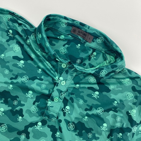 G/FORE Golf Polo Mens Large Green Camo Skull & T's Performance Shirt Luxury